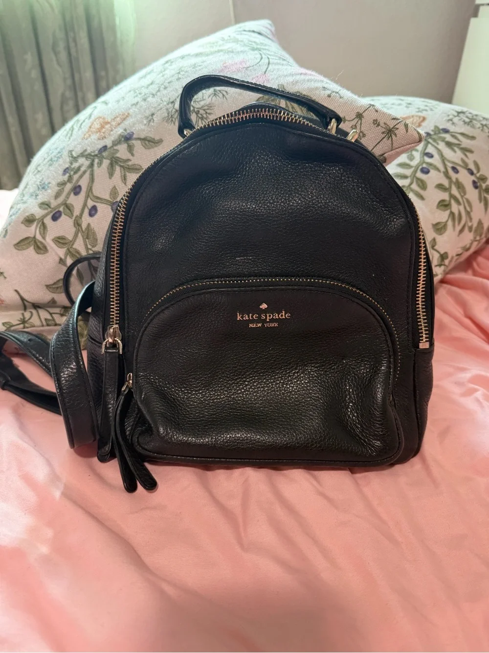 kate spade Black Leather Mini Backpack with Gold Hardware
